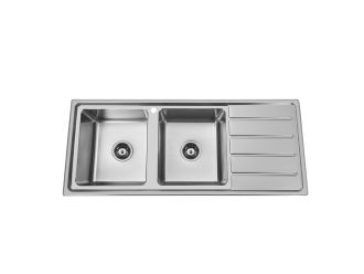 Zeus Cronos Double Bowl Kitchen Sink with Drainer 1200X500mm Stainless Steel