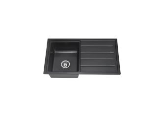 Zeus Prometheus Under/Overmount Single Bowl with Drainer Granite Sink 860 x 490 x 230mm Matt Black