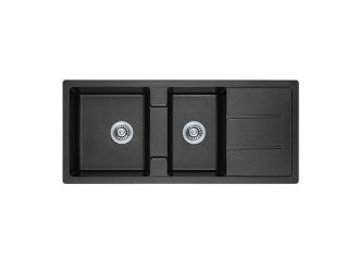 Domain 1+3/4 Bowl Black Granite Stone Topmount Kitchen Sink with Drainer 1160mm 