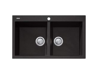 Oliveri ST-BL1564 Santorini Black Double Bowl Topmount Sink Favourite