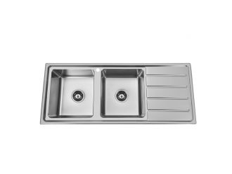 Zeus Cronos Double Bowl Kitchen Sink with Drainer 1200X500mm LHB Stainless Steel