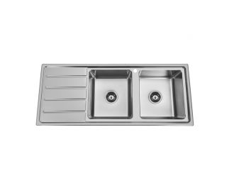 Zeus Cronos Double Bowl Kitchen Sink with Drainer 1200X500mm RHB Stainless Steel