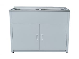 Zeus Cronos 90L White Double Laundry Tub & Cabinet 1170W x 510D x 870H