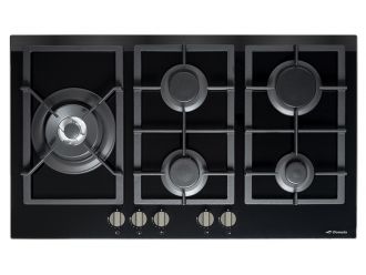 Domain Premium Black Gas On Glass Cooktop with Flat Trivet Supports + Side Wok - 870MM