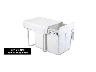 Pull Out 40L (20L x 2) White Door Mount Soft Closing Twin Bin